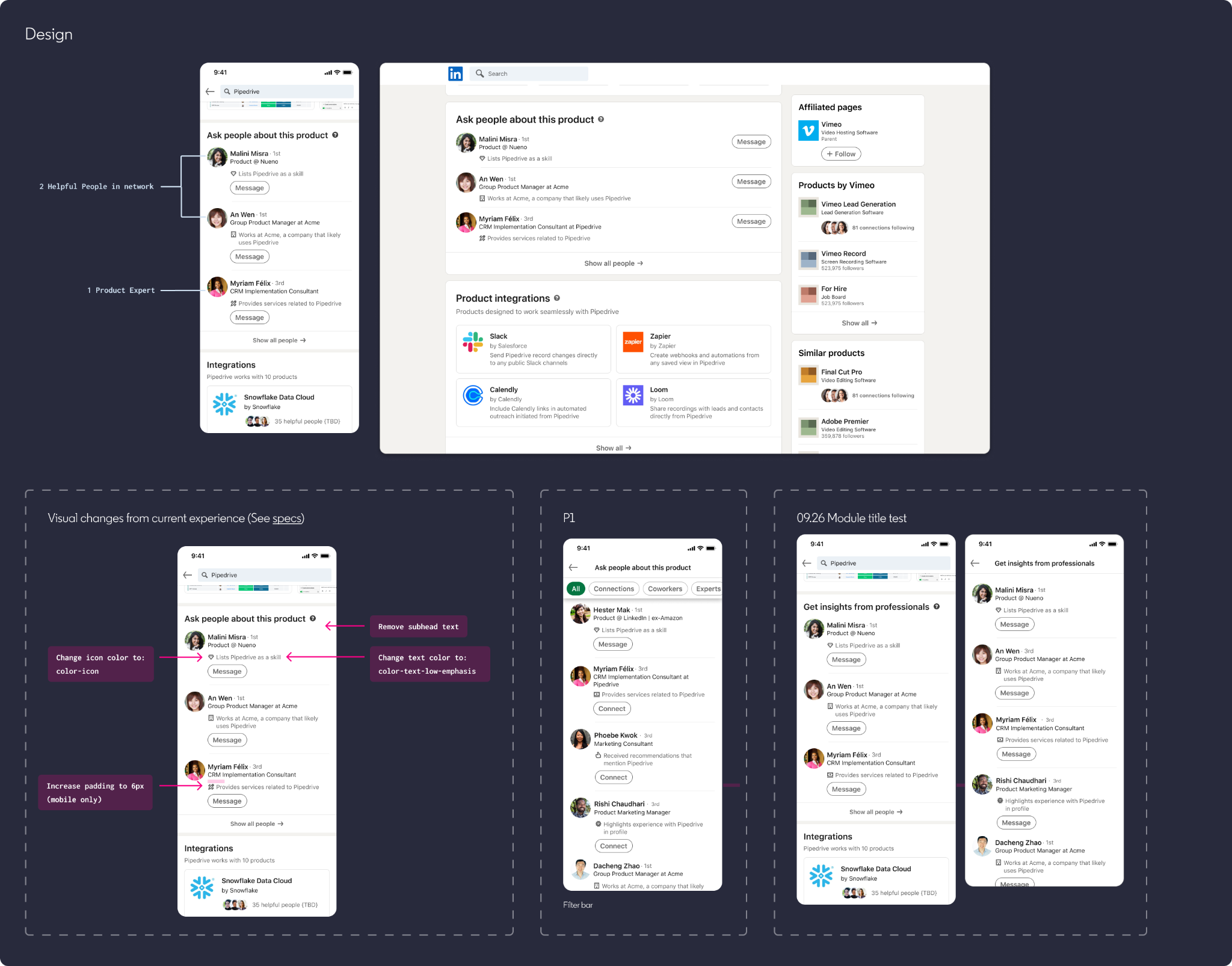 Product Experts designs on LinkedIn Product Pages