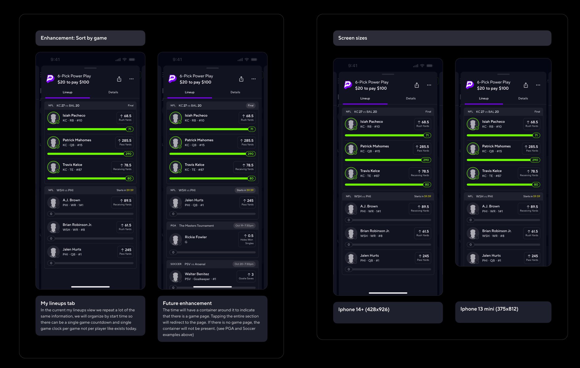 Live Lineups: sort by game enhancement and screen size specs across iPhone 14+ and iPhone 13 mini