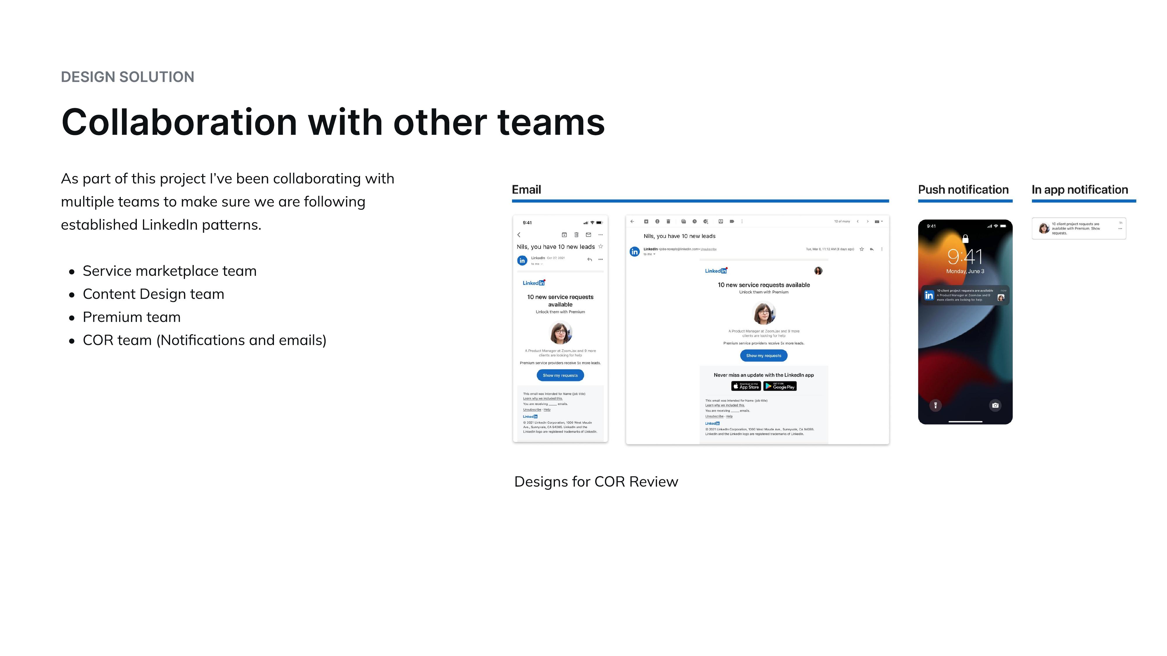 Collaboration: email, push notification, and in-app notification designs