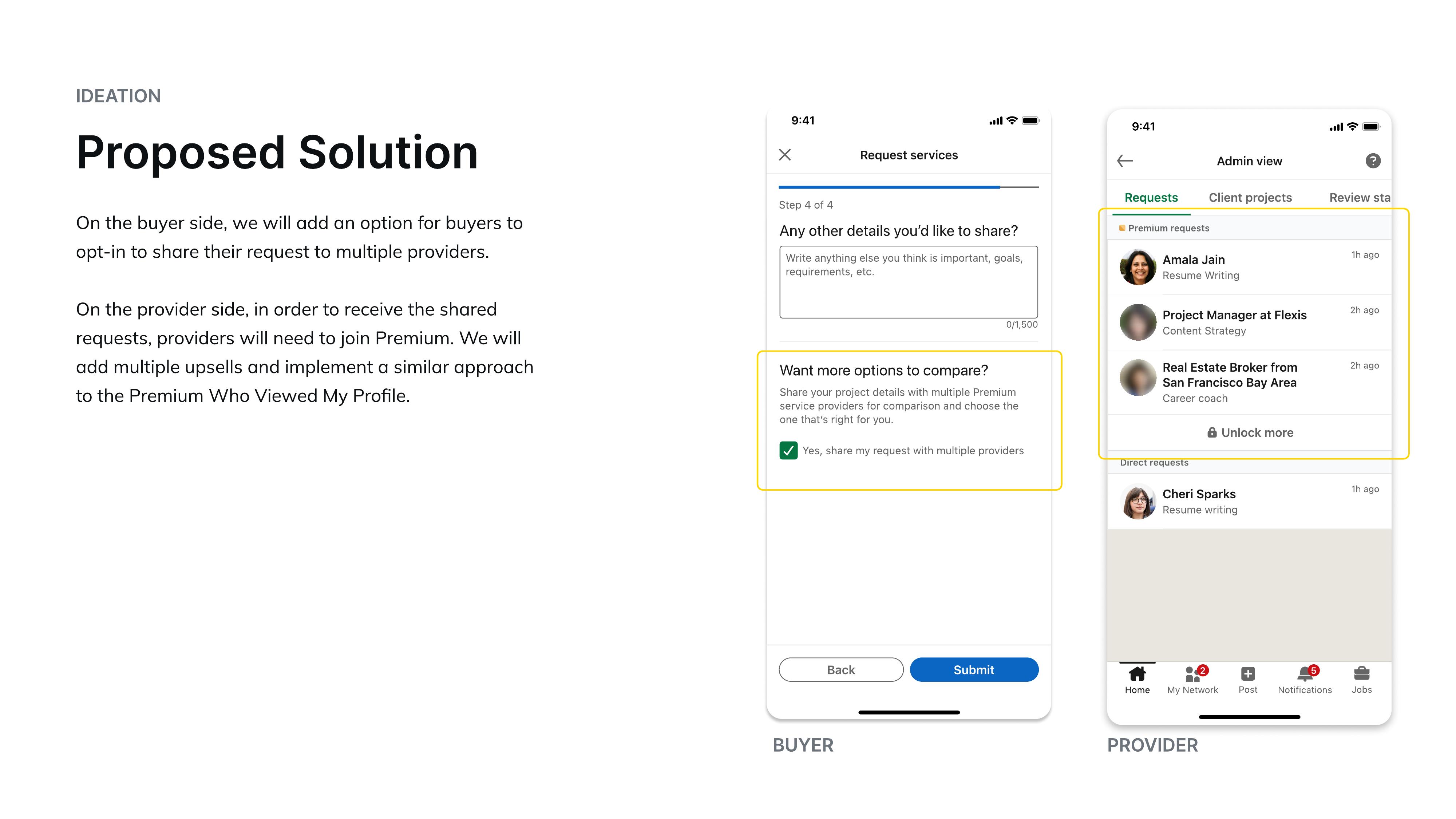 Proposed solution: buyer opt-in and provider admin view