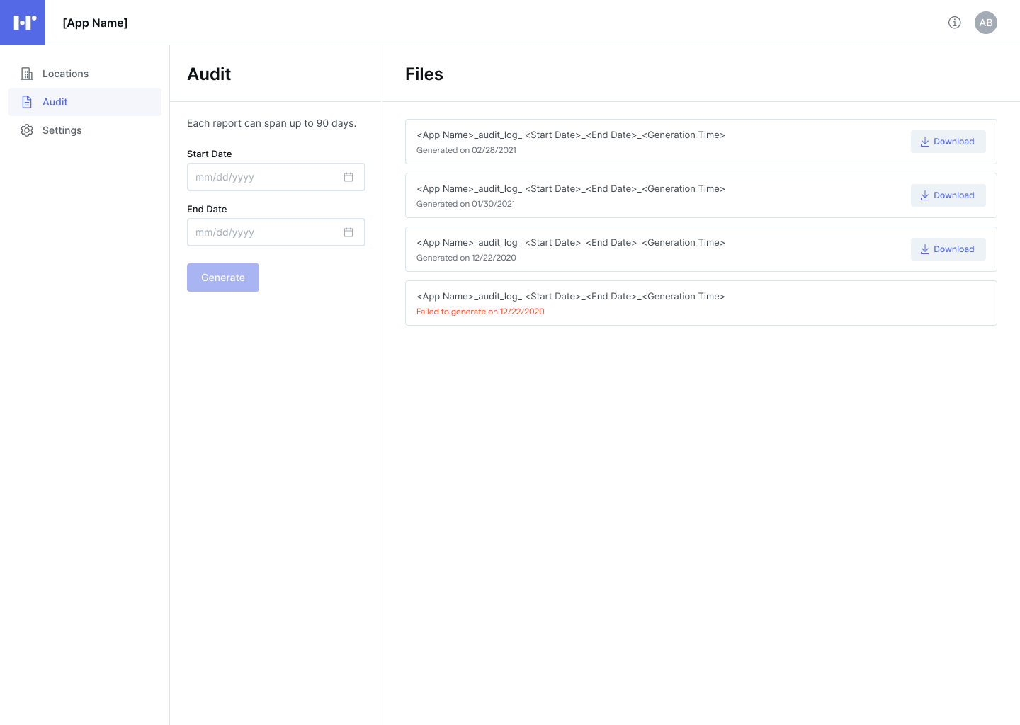 Voalte Family admin portal audit report generation
